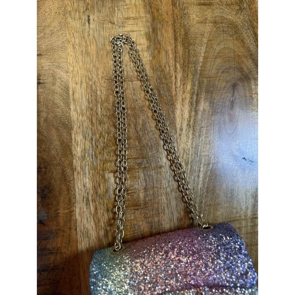 Girls Rainbow Glitter Mini Purse Gold Chain Crossbody Kids Sparkle Handbag